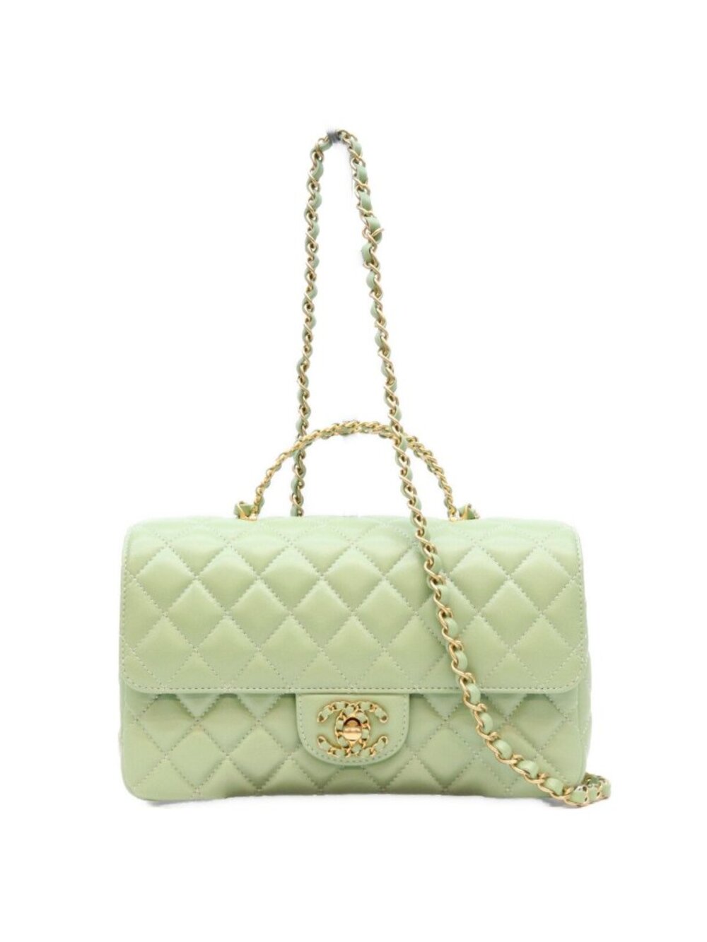 Chanel Mint Green Lambskin Chain Top Handle Quilted 23